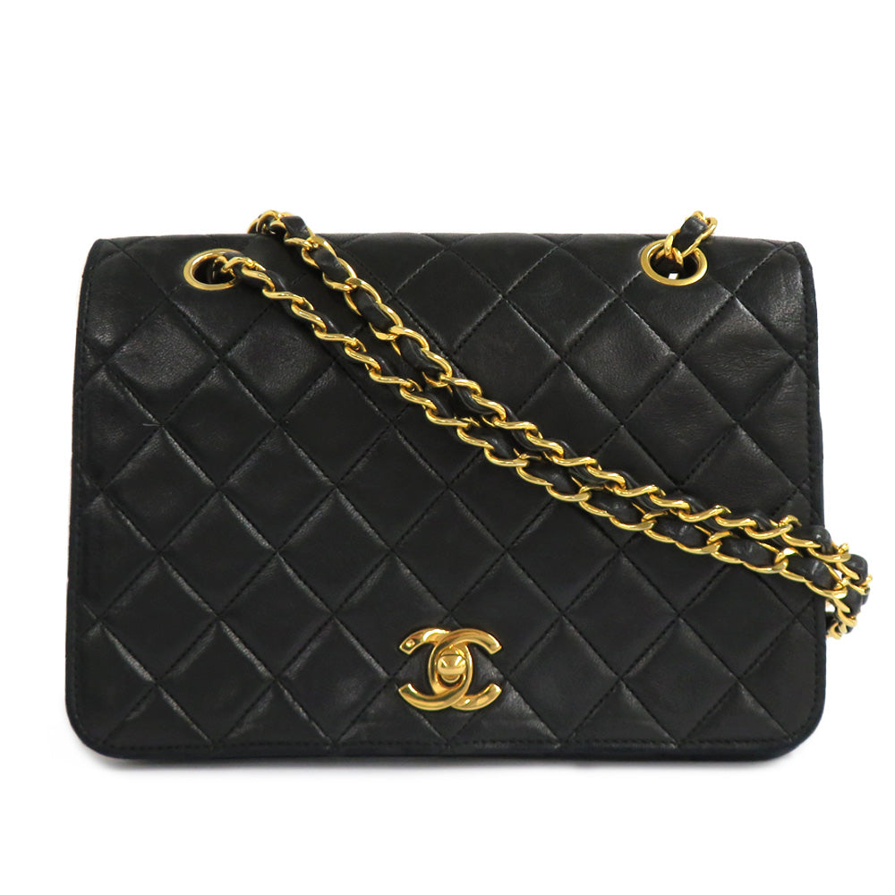 CHANEL Chanel Matrasse Full Flap Double Chain Shoulder Bag  Black G  1st Vintage Coco Leather