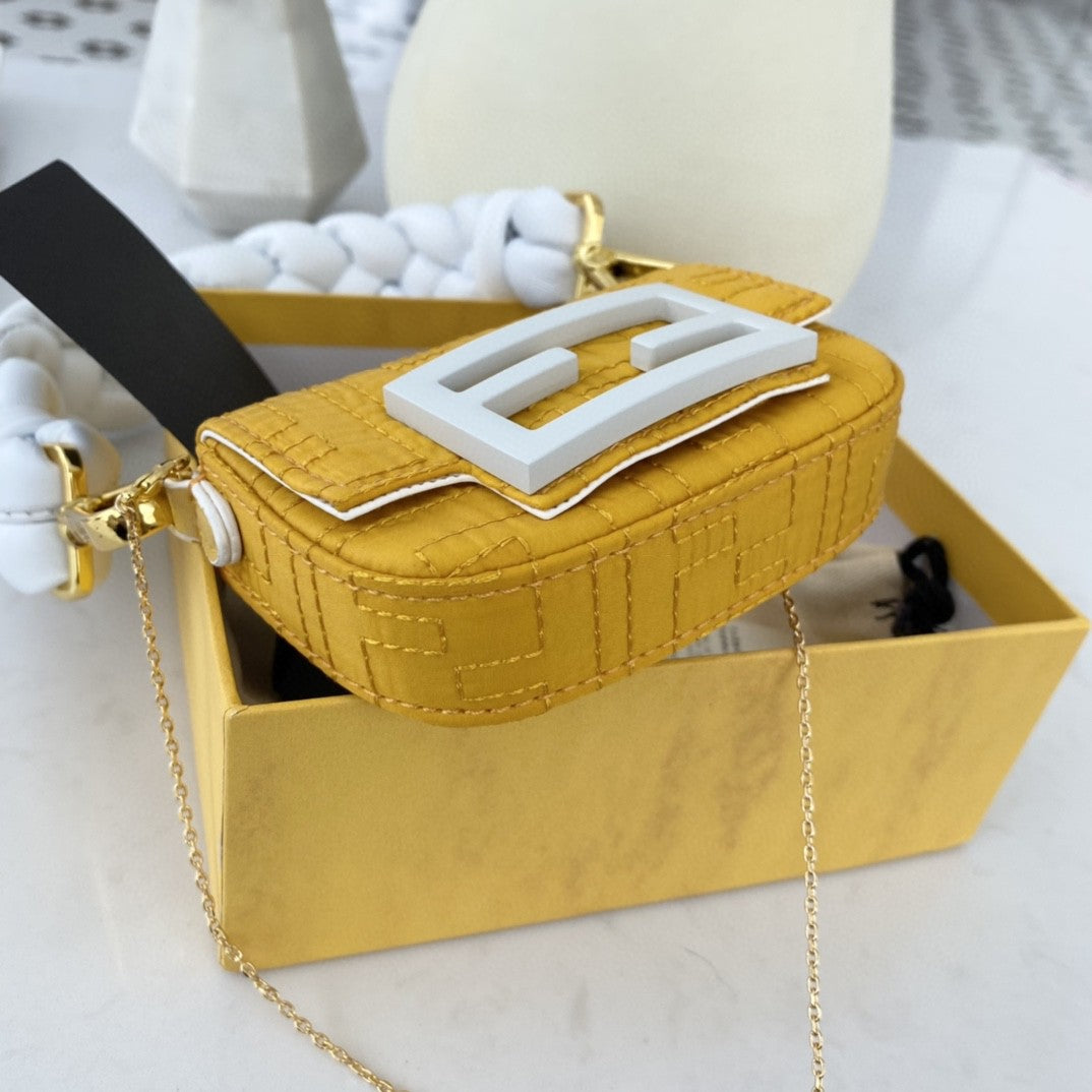 Fendi Nano Baguette Maxi Handle Yellow and White Bag