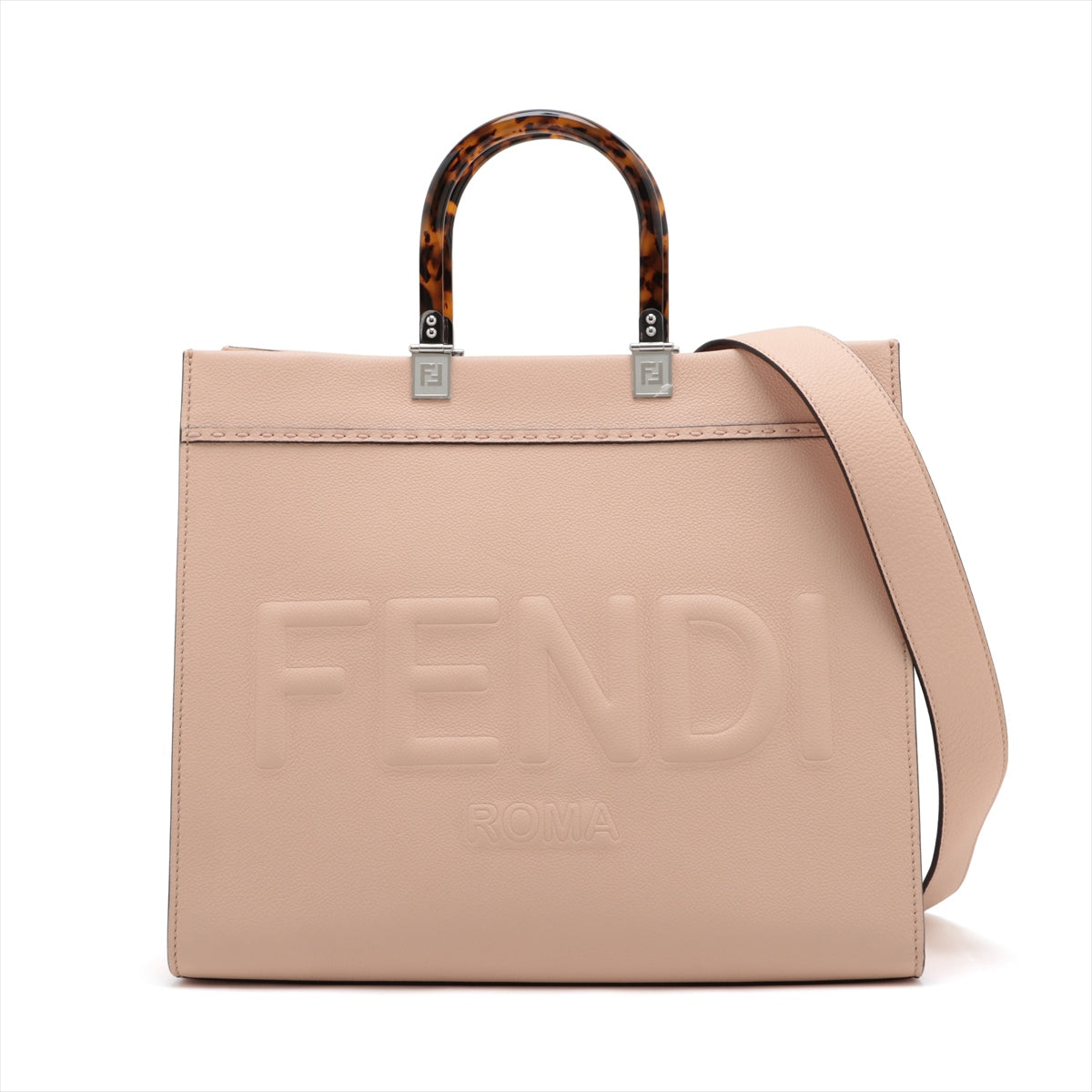 Fendi Sunshine Leather 2WAY Handbag Pink Beige 8BH386