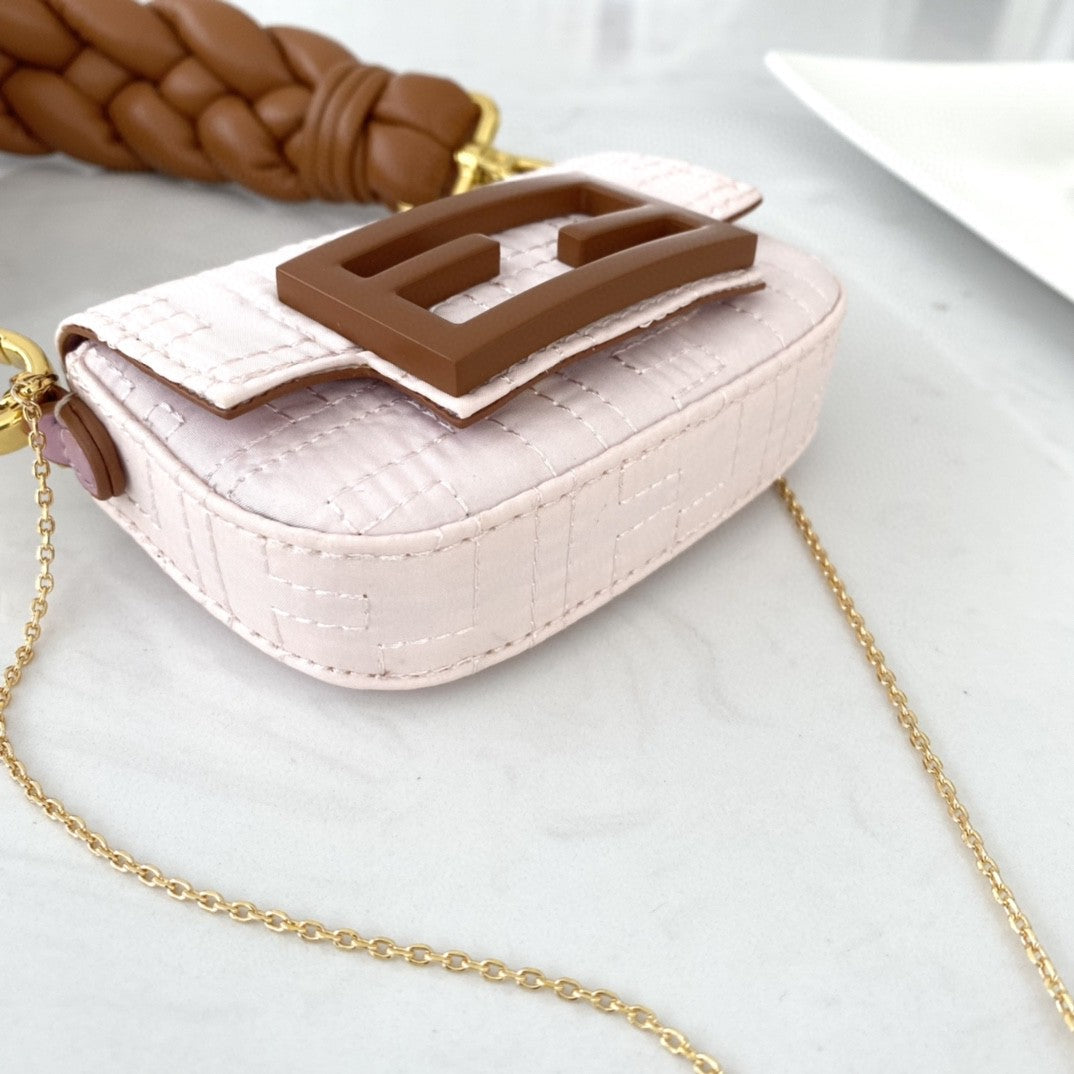 Fendi Nano Baguette Maxi Handle Pink and Brown Bag