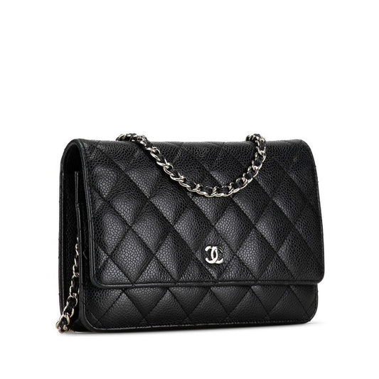 Chanel Mattrase Chain Wallet Long Wallet Black Caviar S  CHANEL