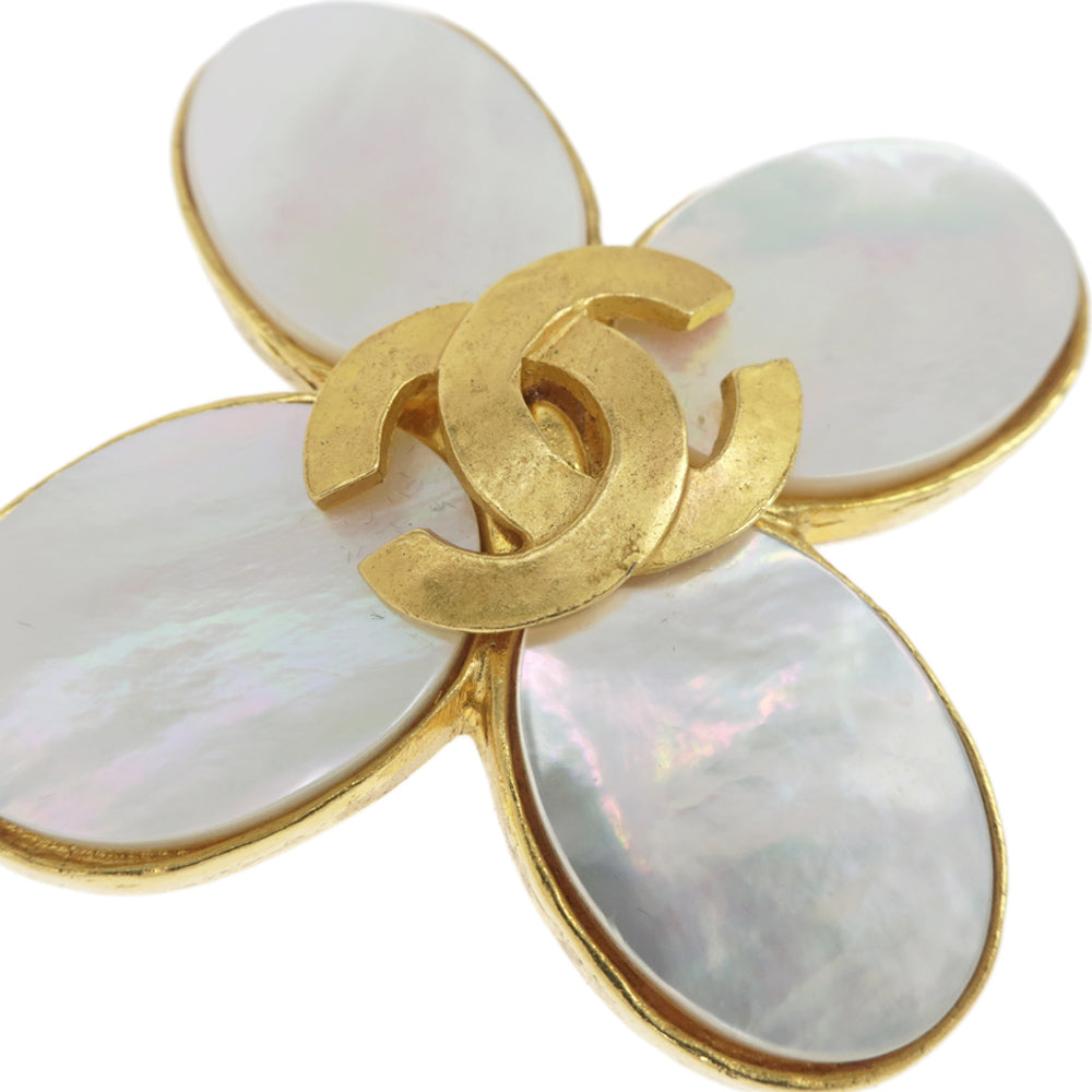 Chanel CC Mark Brooch  Pearl 95A G Four Leaves Small