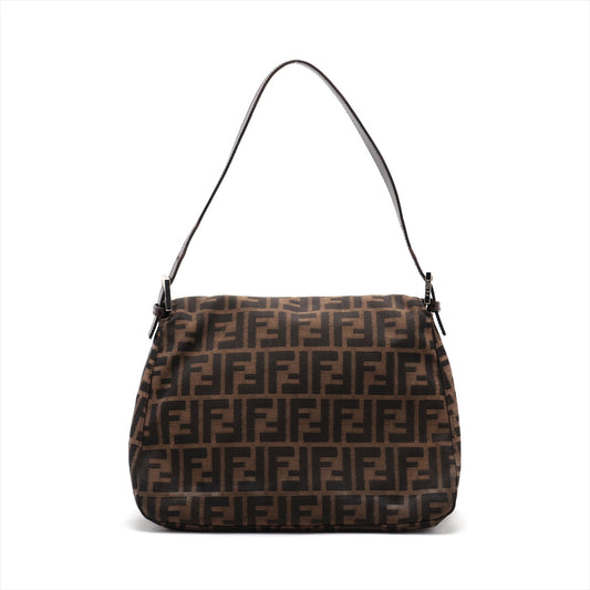 Fendi Zucca Mammaket Canvas  Leather Shoulder Bag Brown Fence