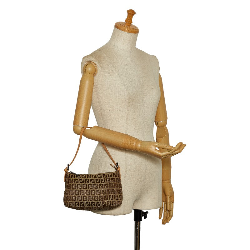 FENDI Handbag Linen/ Beige Brown 8BR155