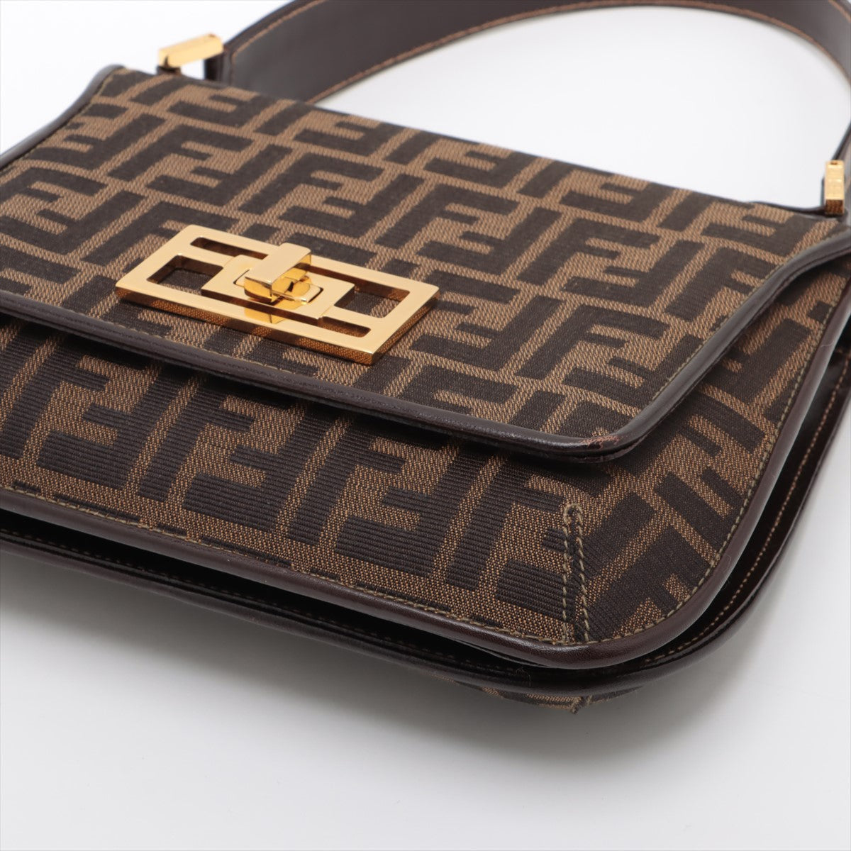 Fendi Zucca Canvas  Leather One-Shoulder Bag Brown