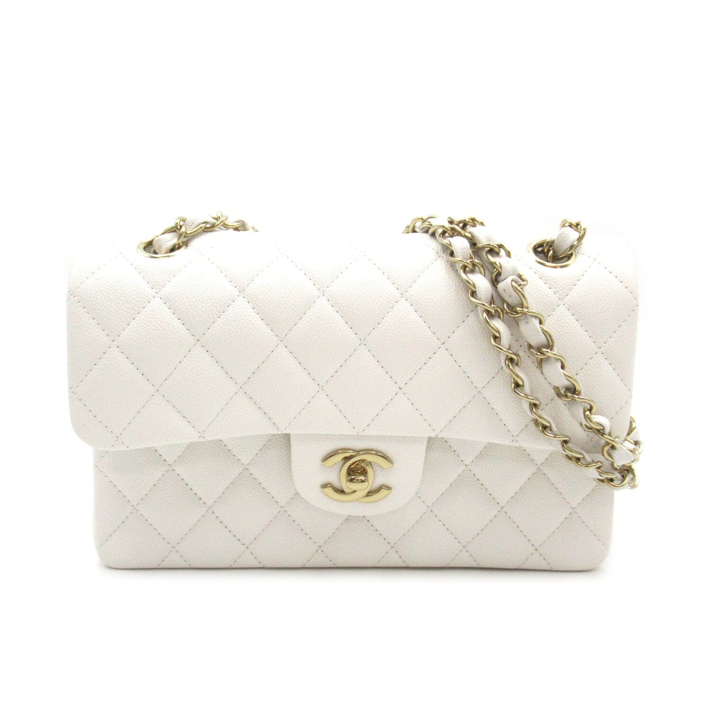 Chanel Matrasse Double Flap Chain Shoulder Shoulder Bag Caviar S  White A01113