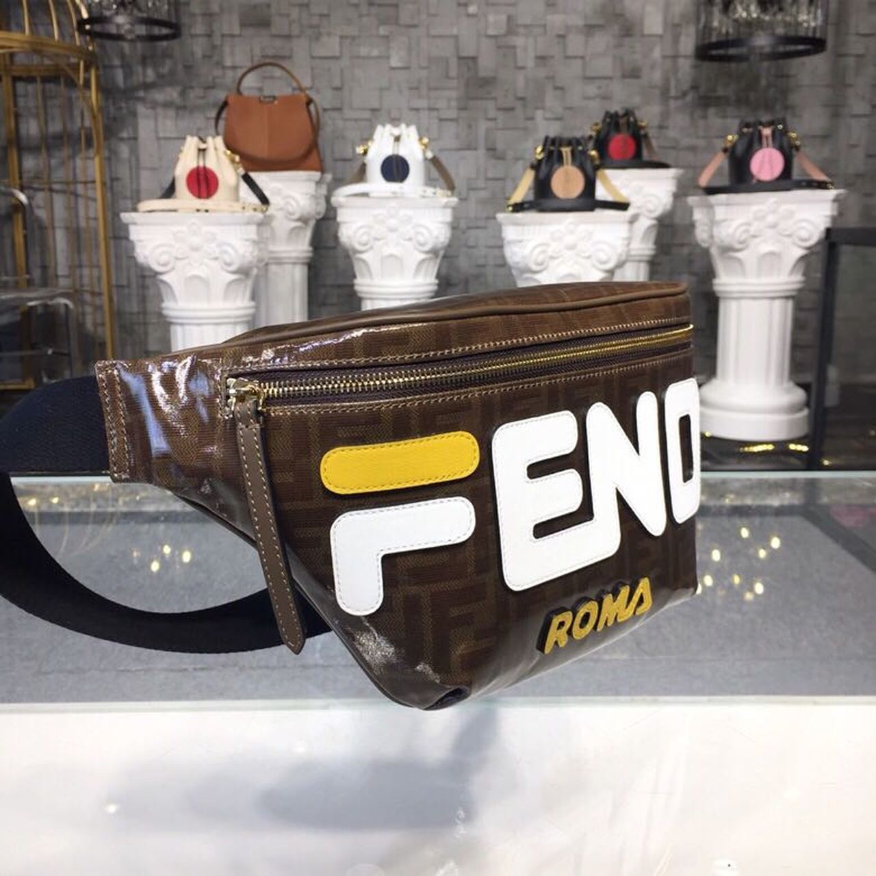 Fendi Mania Waist Belt Bag Brown For Women/Men, Women&#8217;s/Men&#8217;s Belt Bags, Crossbody Bags 12.9in/33cm FF 7VA434