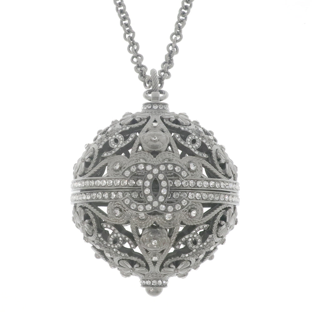 Chanel Ball Pendant Halsband Lock B22C Coco CC Mark COCO Flowers  Rope Line Stone 80cm Antique Silver Accessories Jewelry