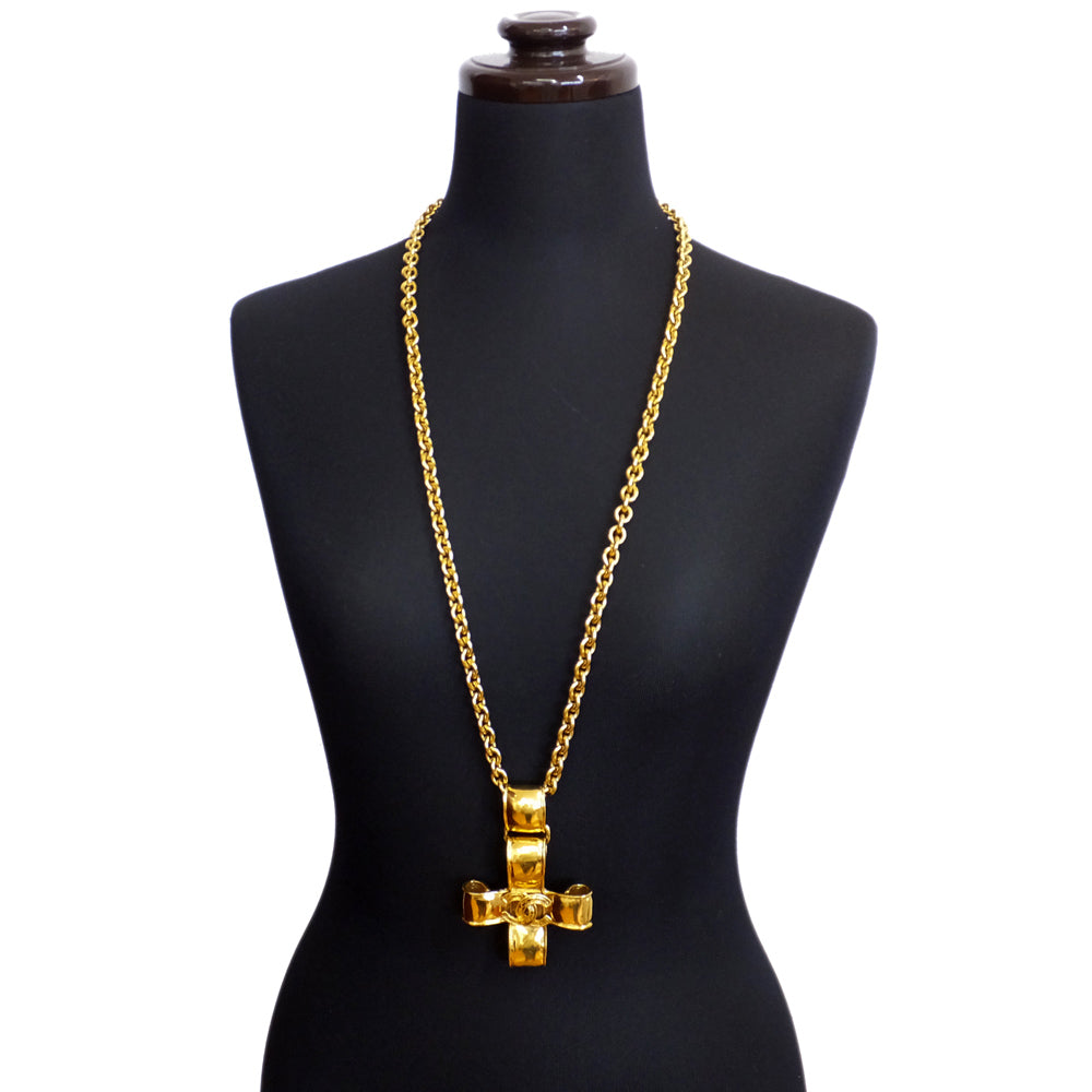 【Chanel】Chanel necklace g cross CC Coco 94P accessories long pendant fashion ladies small necklace square quality weda