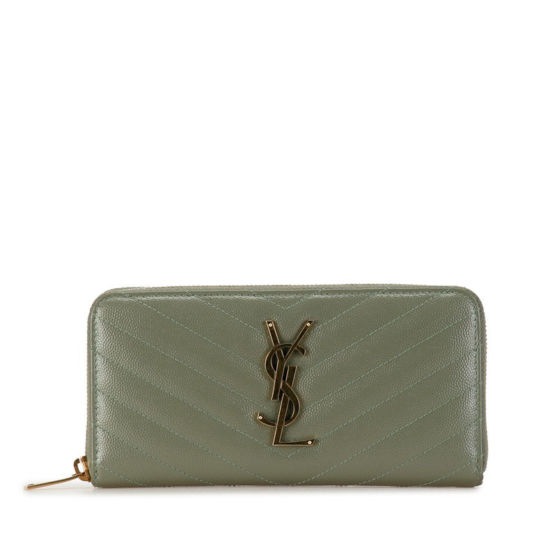 Saint Laurent YSL Logo tening Round Long Wallet 358094 Kerky Olive Leather  Saint Laurent