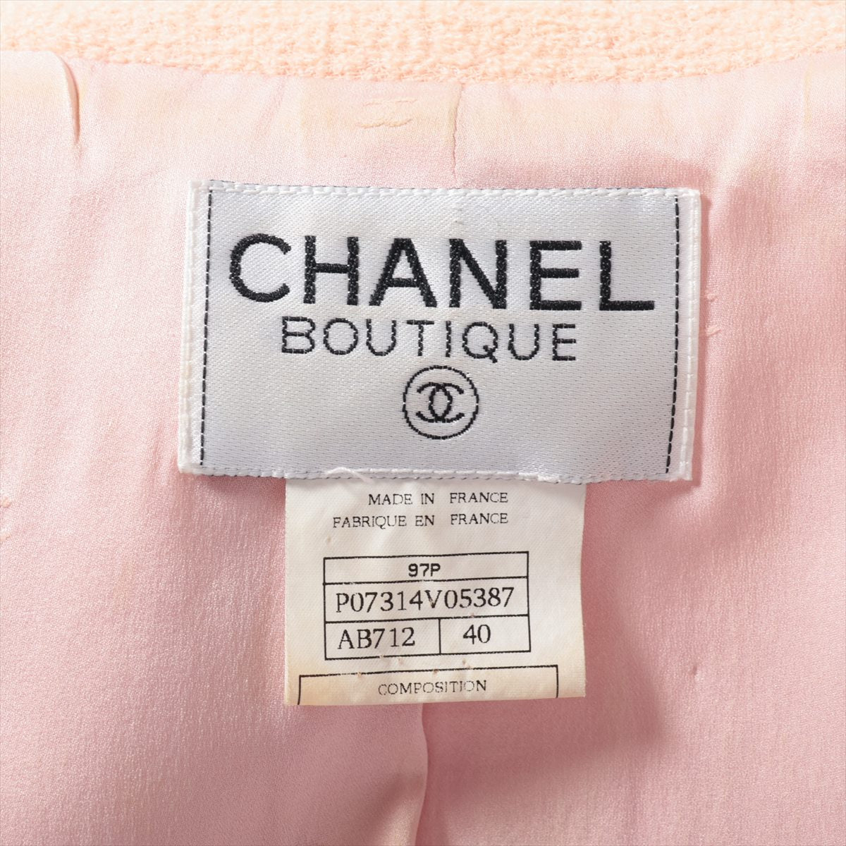 Chanel Coco Button 97P Wool  Nylon Terrated Jacket 40  Pink Tweed P07314V05387