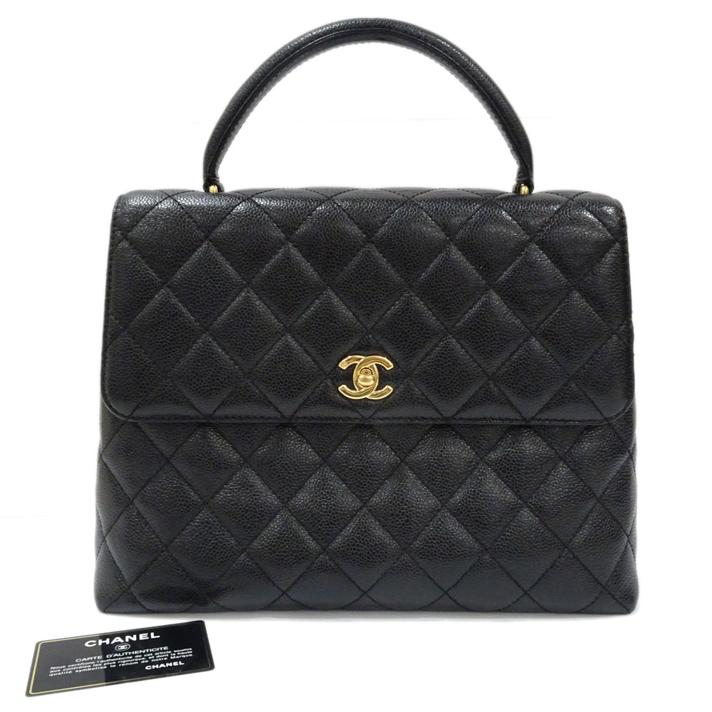 CHANEL Matrasse Top Handbag A12397 Caviar S Black G  Green  Skin Bag