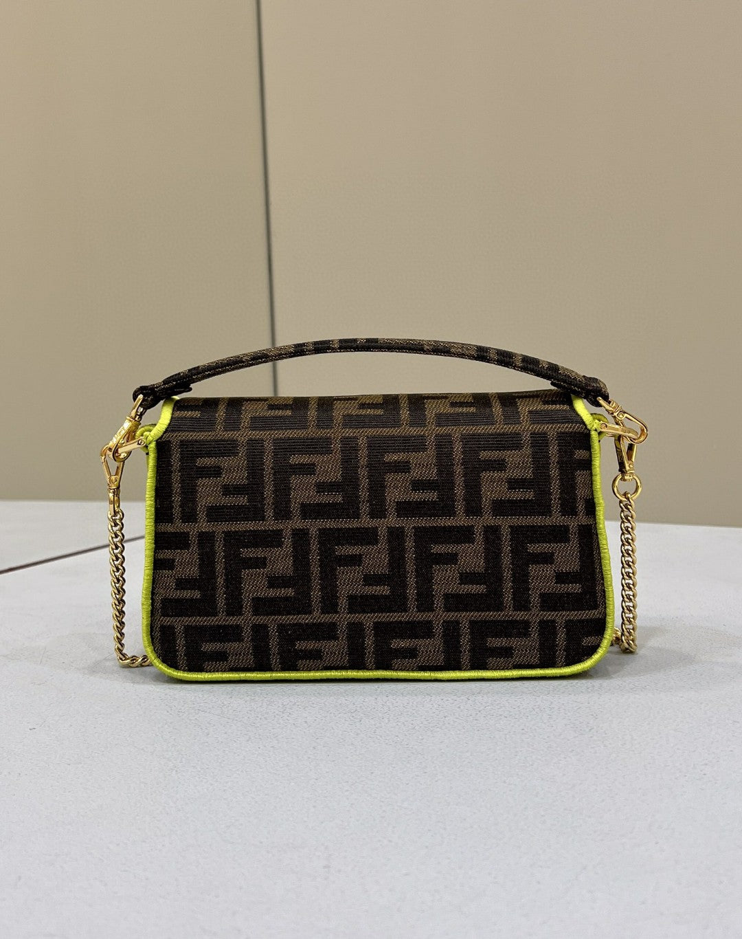 Fendi Baguette Small Brown Fabric Yellow Border Bag For Woman 18cm/7in