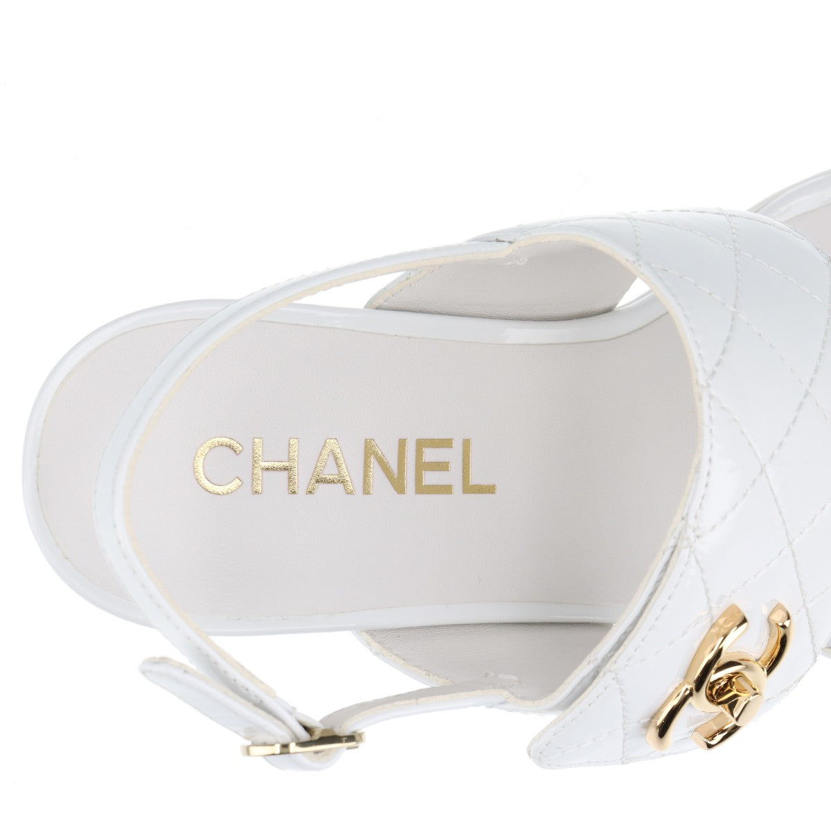 Chanel Coco 23P Patent Leather Sandals 35C  White X G G39730 Matrasse Strip Box  Bag