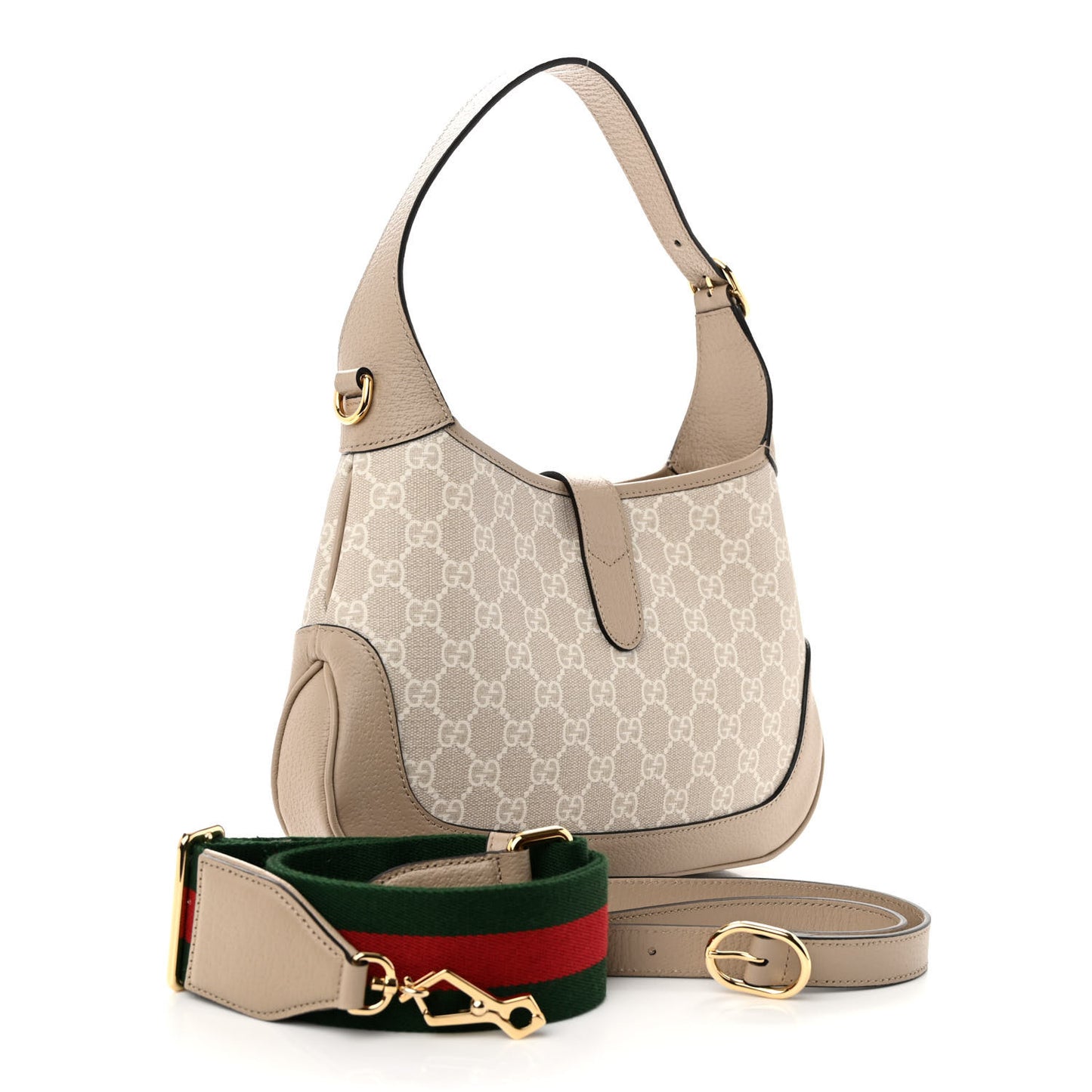 Gucci  GG Supreme Monogram Textured Dollar Calfskin Web Small Jackie 1961 Hobo Beige Mystic White Oatmeal