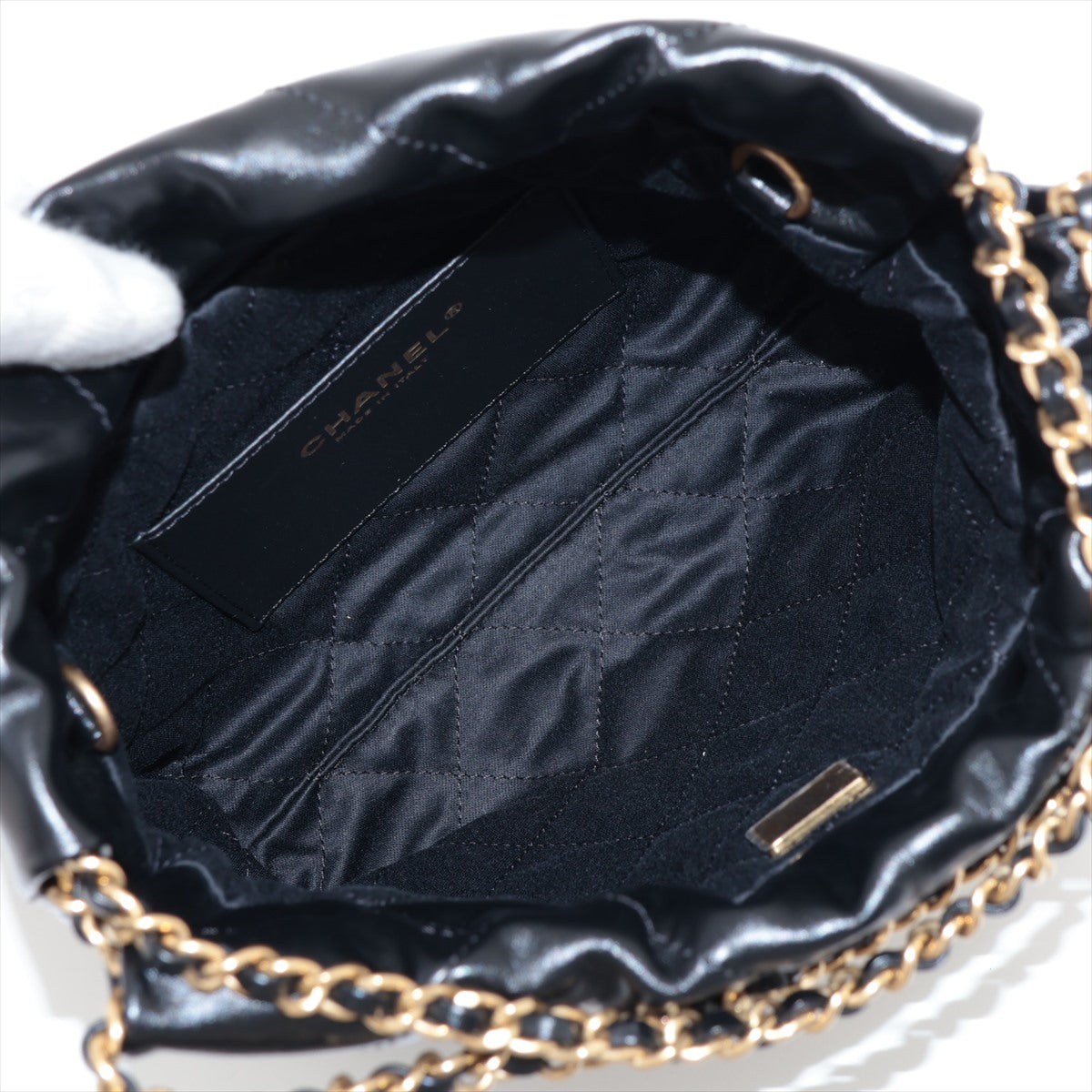 Chanel 22 Mini Leather Chain Shoulder Bag Black G  AS3980