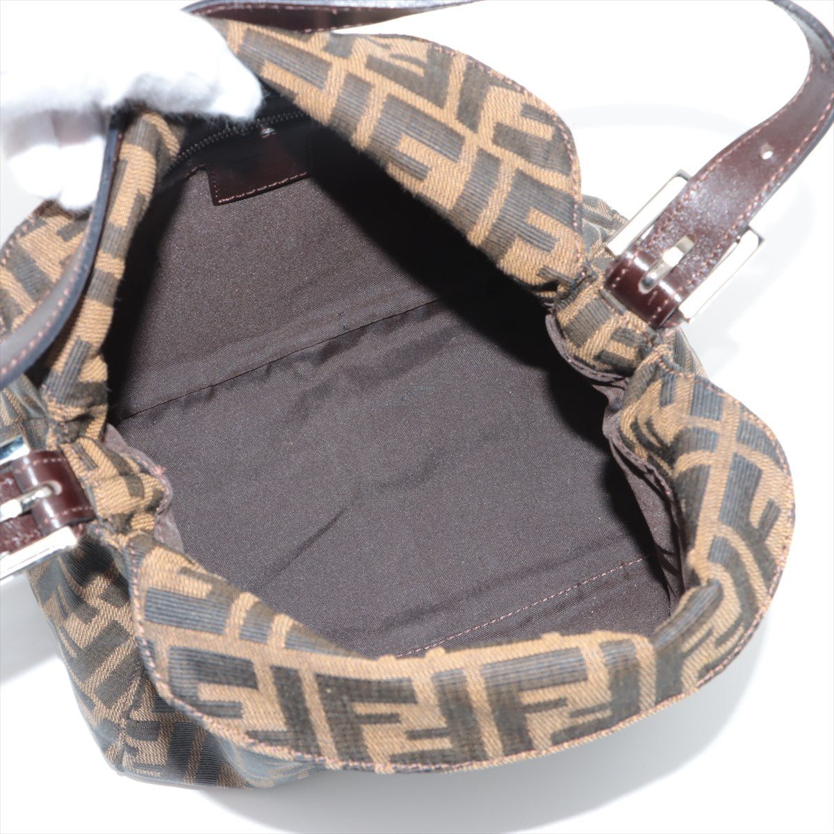 Fendi Zucca Canvas x Leather Shoulder Bag Brown