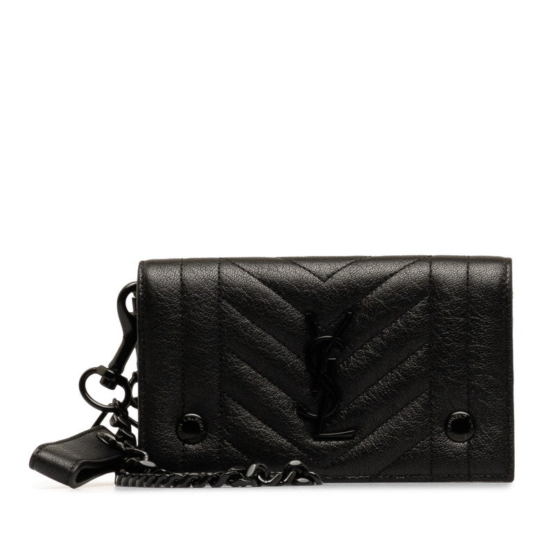 Saint Laurent YSL V Stitch Shoulder Bag Chain Wallet Black Leather  Saint Laurent