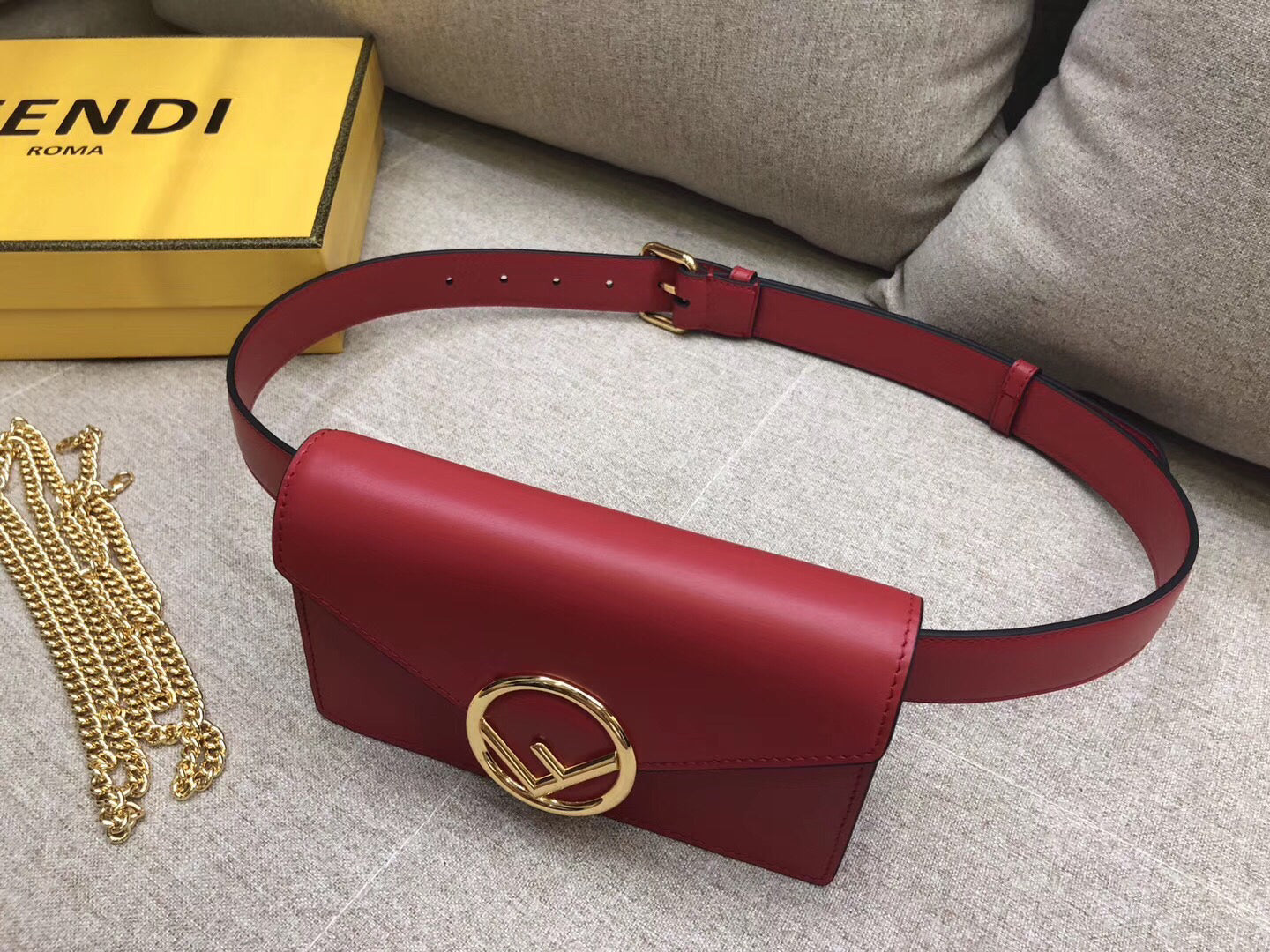 Fendi Kan I F Belt Bag In Red Calfskin