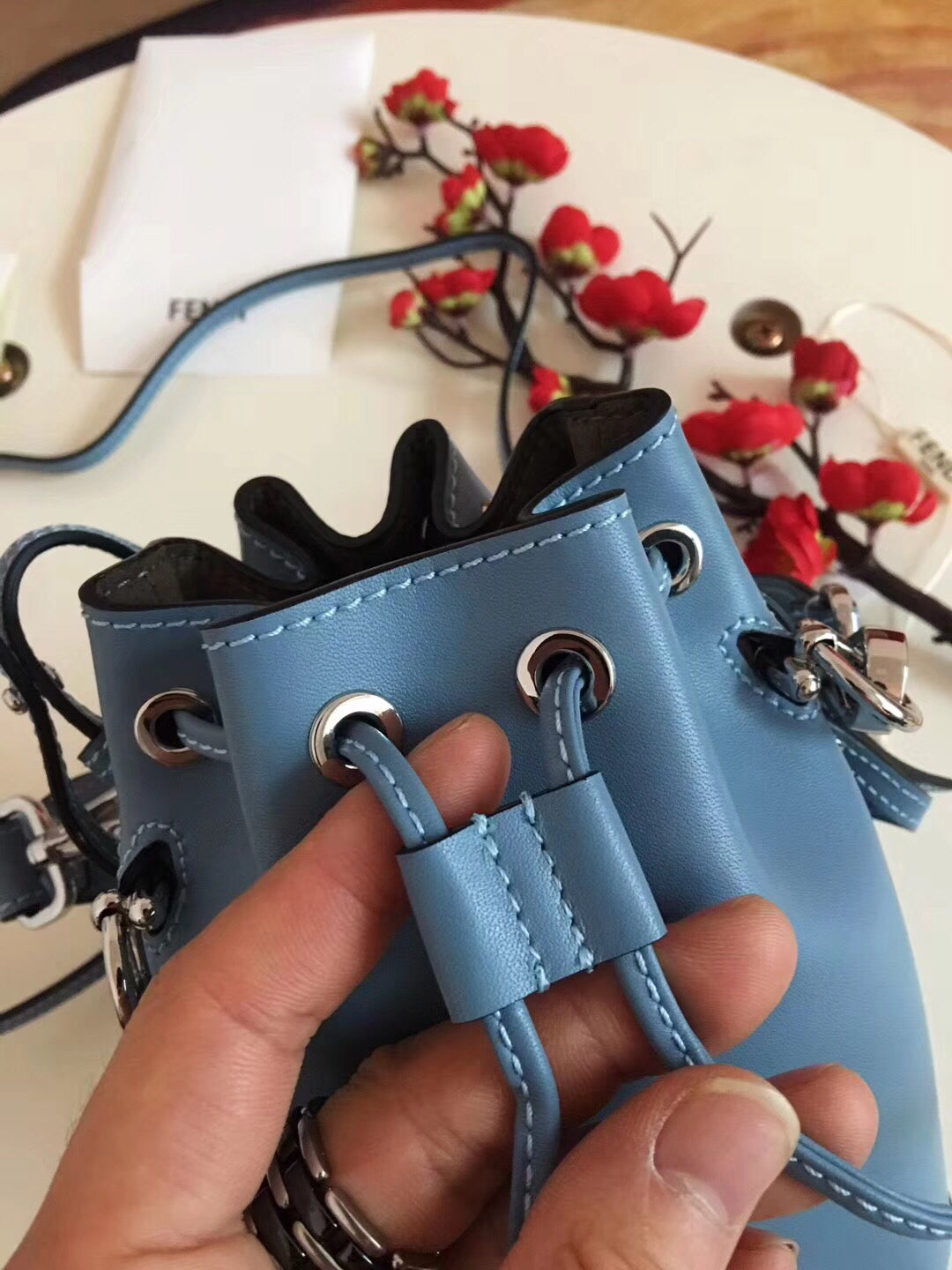 Fendi Mon Tresor Mini Bucket Bag In Blue Calfskin