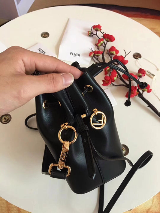 Fendi Mon Tresor Mini Bucket Bag In Black Calfskin