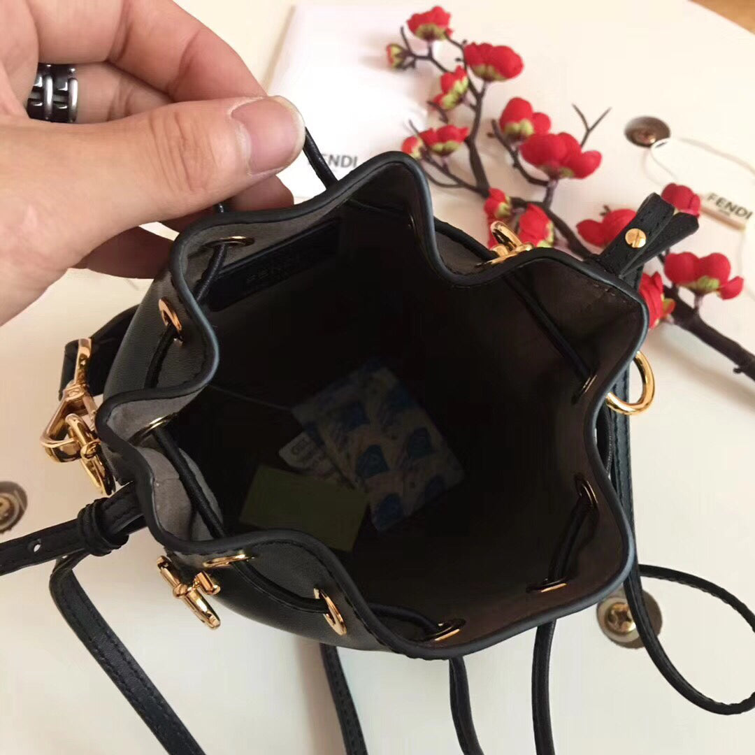 Fendi Mon Tresor Mini Bucket Bag In Black Calfskin