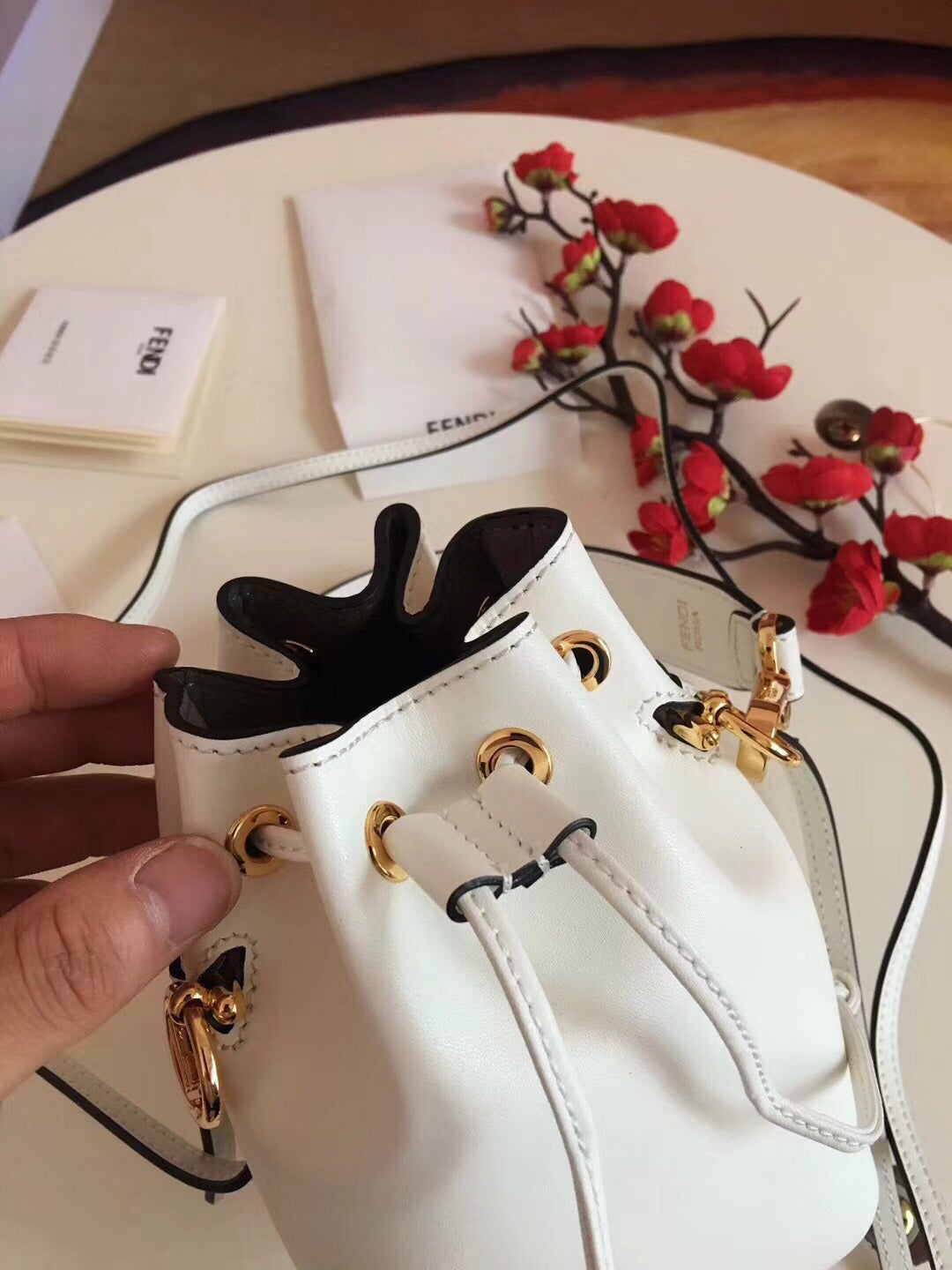 Fendi Mon Tresor Mini Bucket Bag In White Calfskin