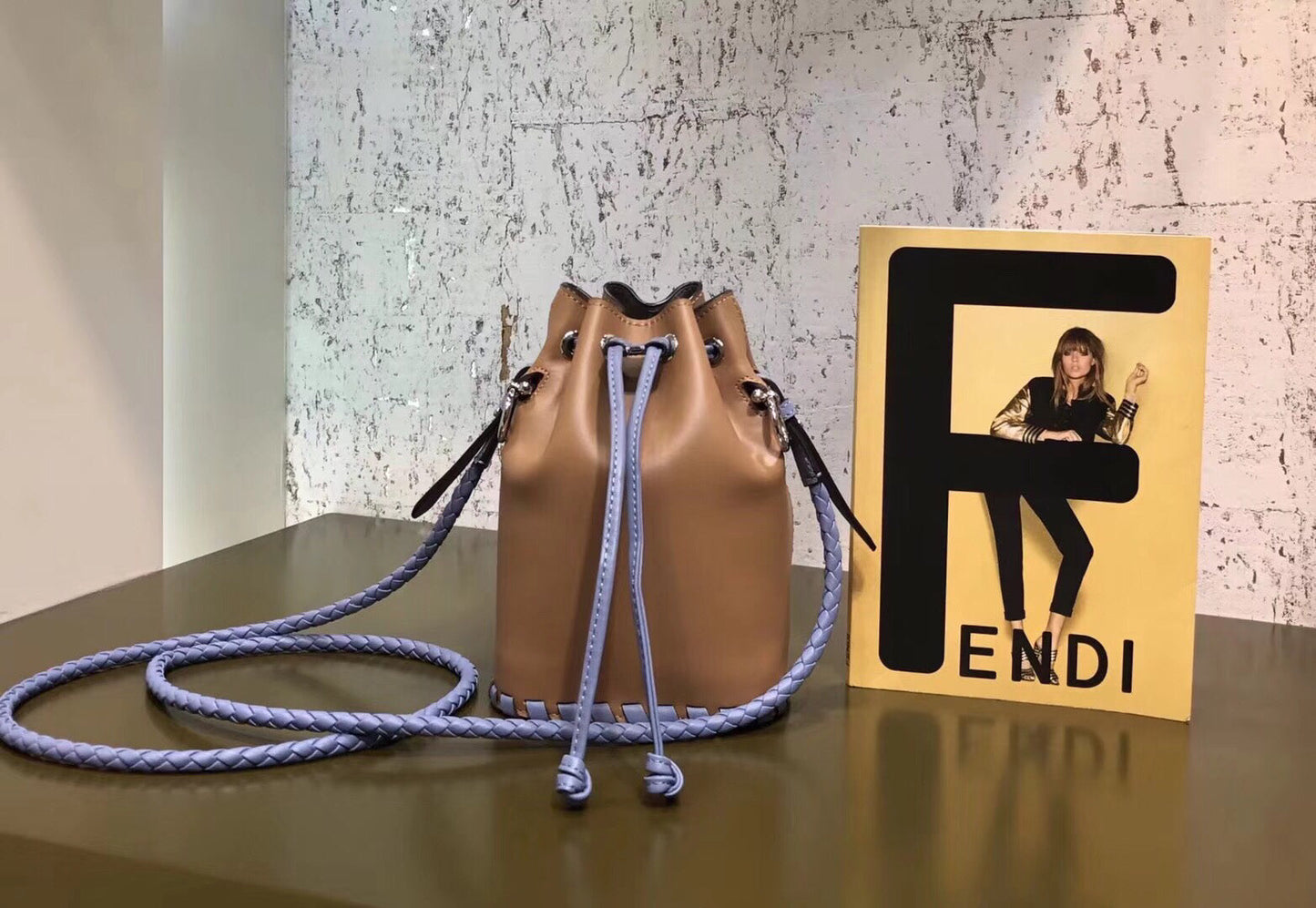 Fendi Mon Tresor Mini Bucket Braided Bag In Brown Calfskin