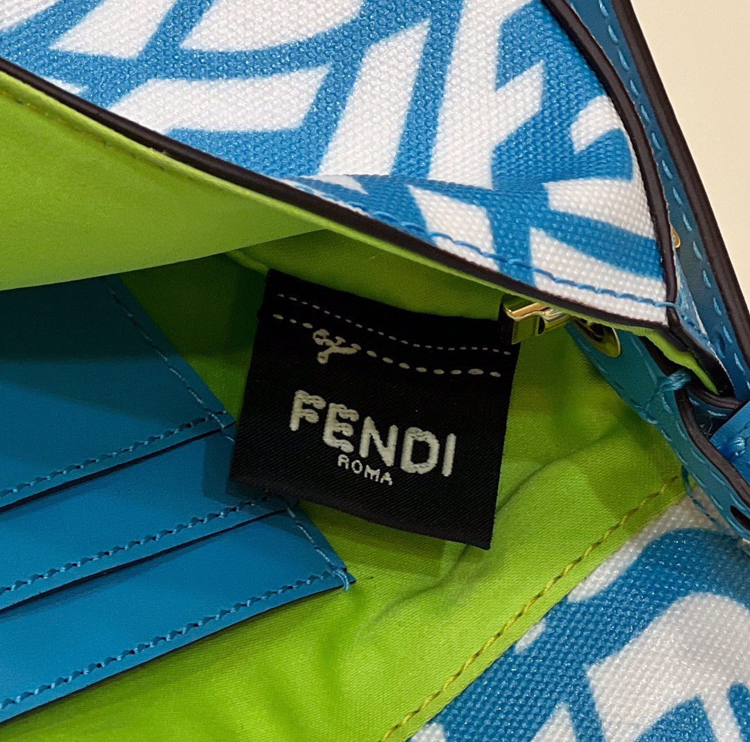 Fendi Mini Baguatte 1997 Blue Glazed Bag For Woman 19.5cm/7.5in