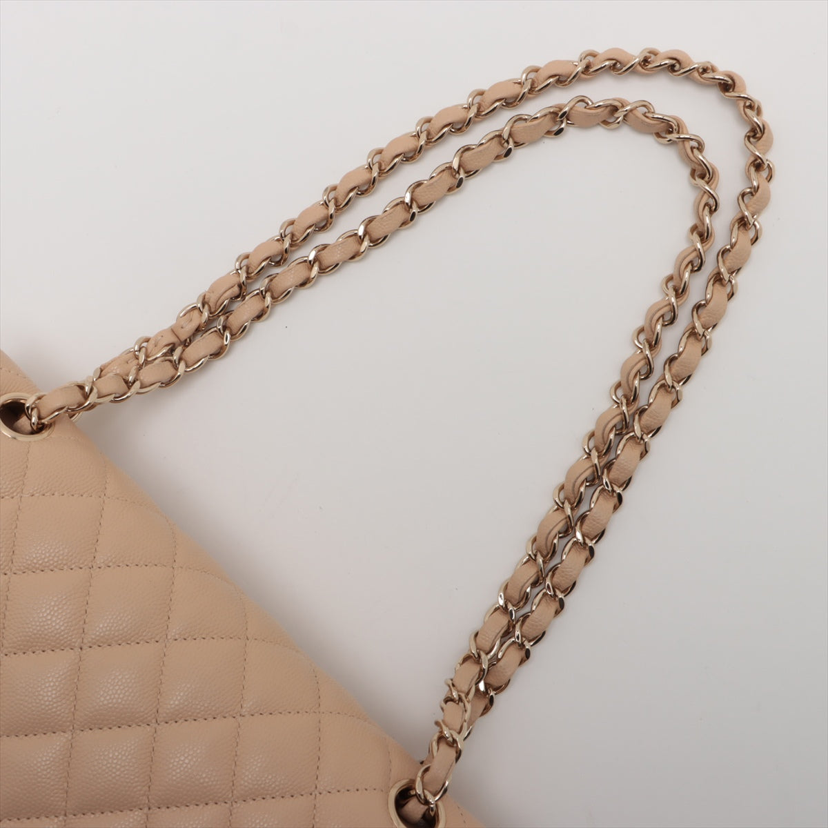 Chanel Matrasse 25 Caviar S Double Flap Double Chain Bag Beige G   A01112