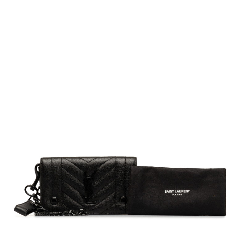 Saint Laurent YSL V Stitch Shoulder Bag Chain Wallet Black Leather  Saint Laurent