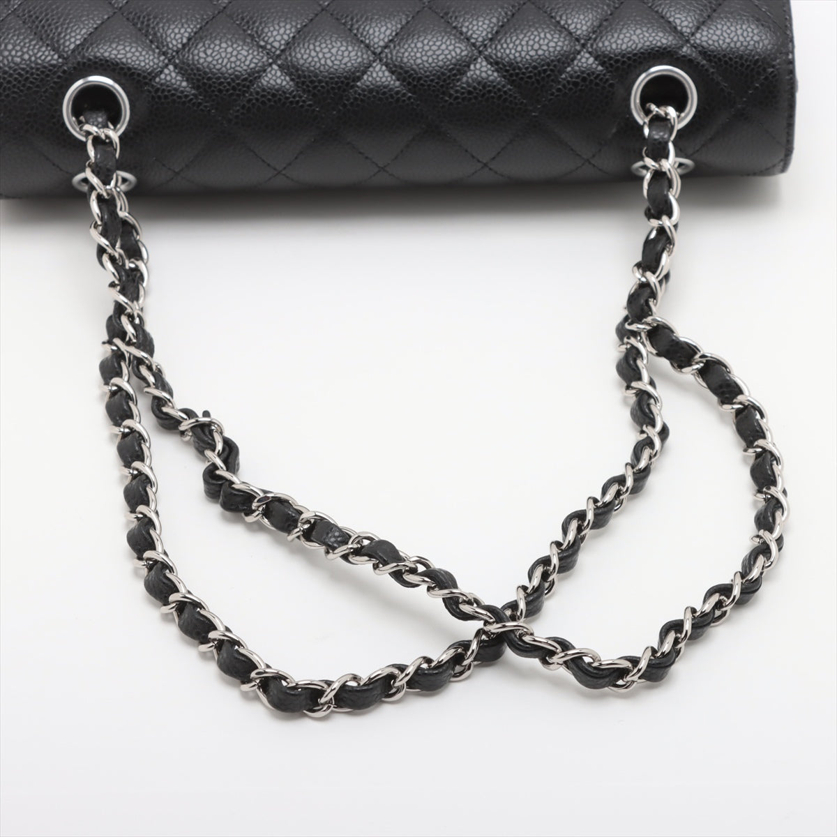 Chanel Matrasse 25 Caviar S Double Flap Double Chain Bag Black Silver