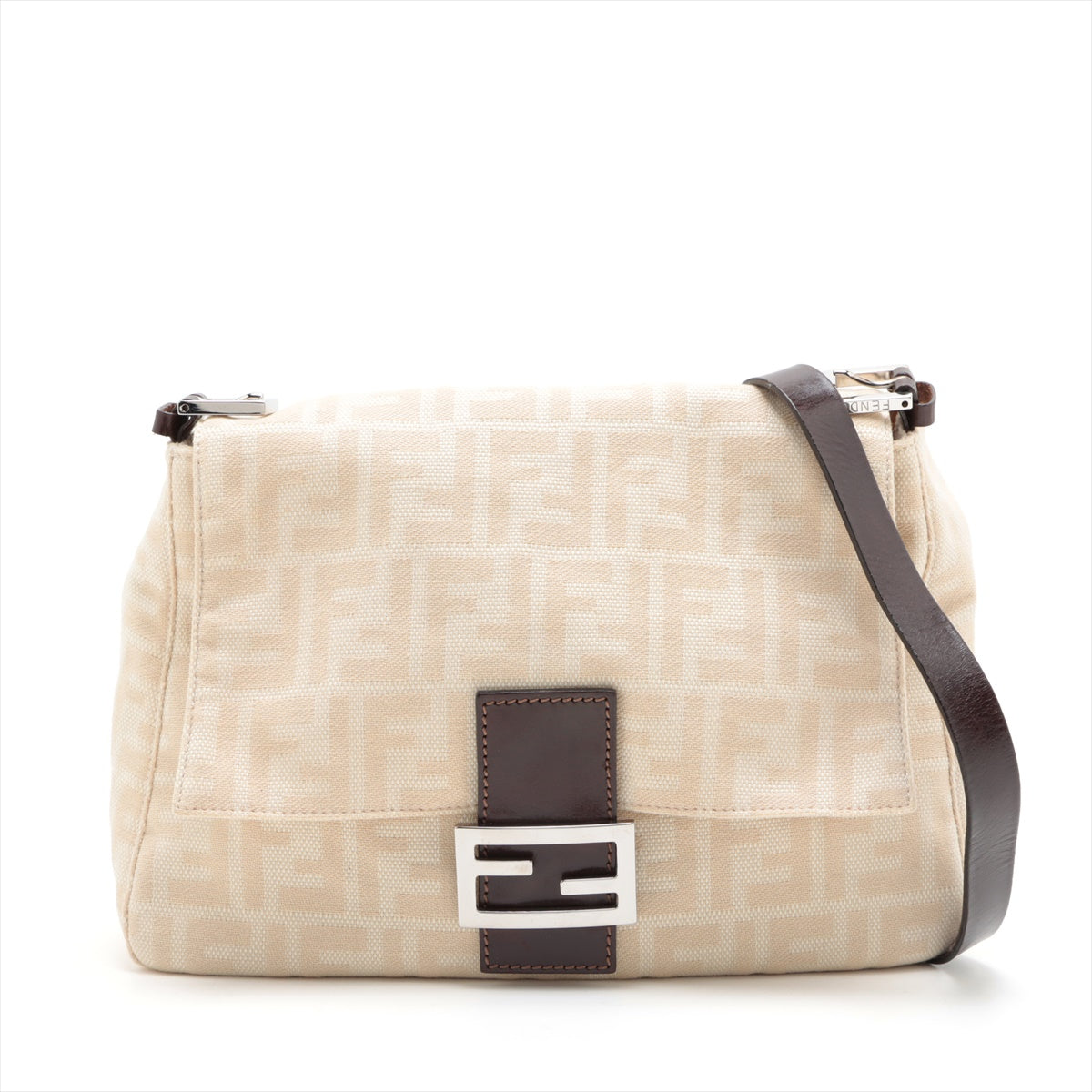 Fendi Zucca Canvas x Leather Shoulder Bag Beige