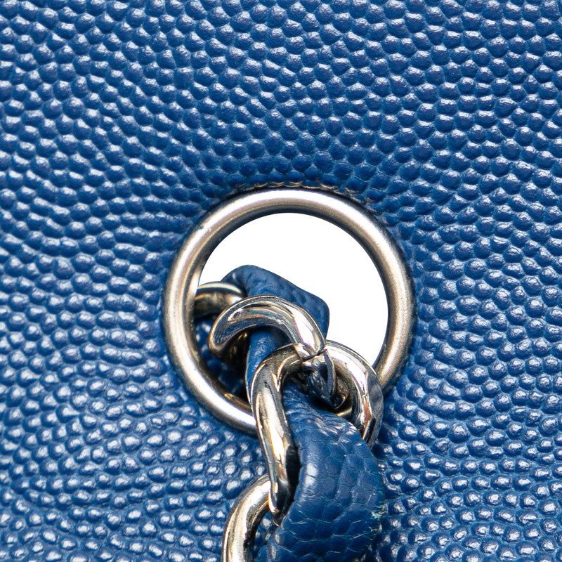 Chanel Coco V Stitch Double Flap Chain Shoulder Bag Blue Leather  Chanel