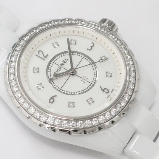 CHANEL J12 33mm H3110 White Ceramic White Bezel Diamond 8P Diamond Quartz  Woman Watch