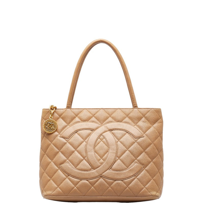 Chanel Matrases Medallion Coco  Tote Handbag Tortoise Bag Beige Caviar S  CHANEL