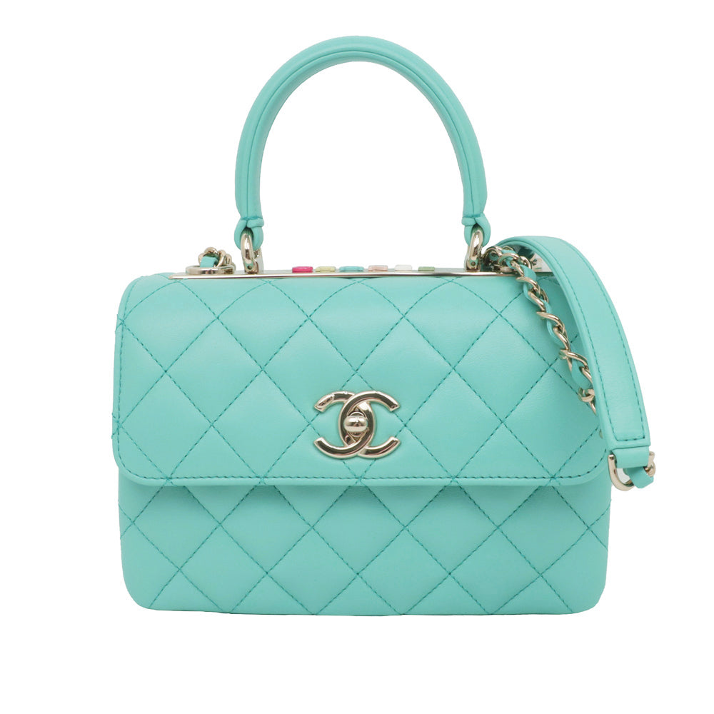 CHANEL Coco Handle XS  Handbag Top Handle Turquoise Blue Shoulder GD G A92990