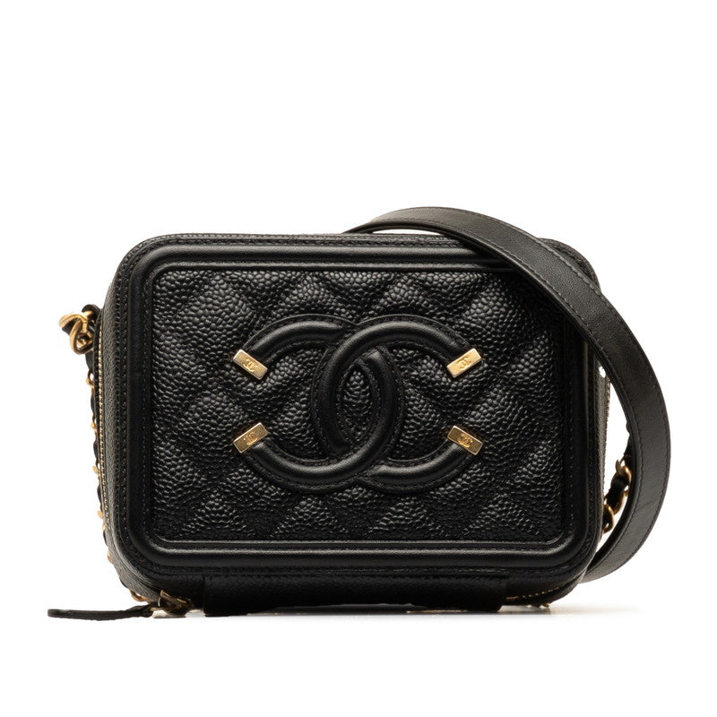 Chanel CC Filigree Chain Shoulder Bag Vanity Bag Black G Caviar S  CHANEL