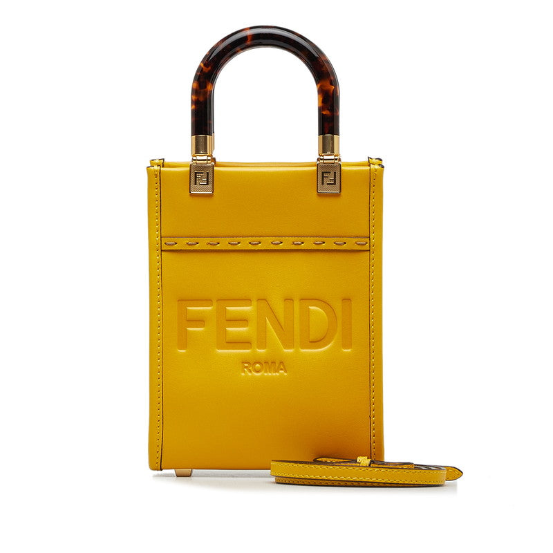 Fendi Sunshine per Small Logo Handbag Shoulder Bag 2WAY 8BS051 Yellow Leather Ladies Fendi