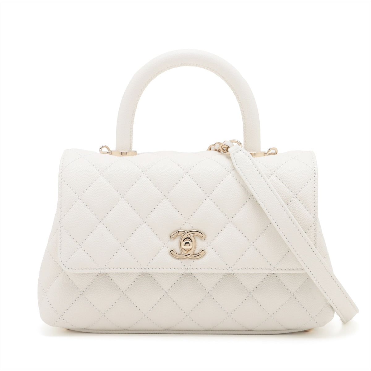 Chanel Coco Handle 24 XS Caviar S 2WAY Handbag White Silver G  A92990