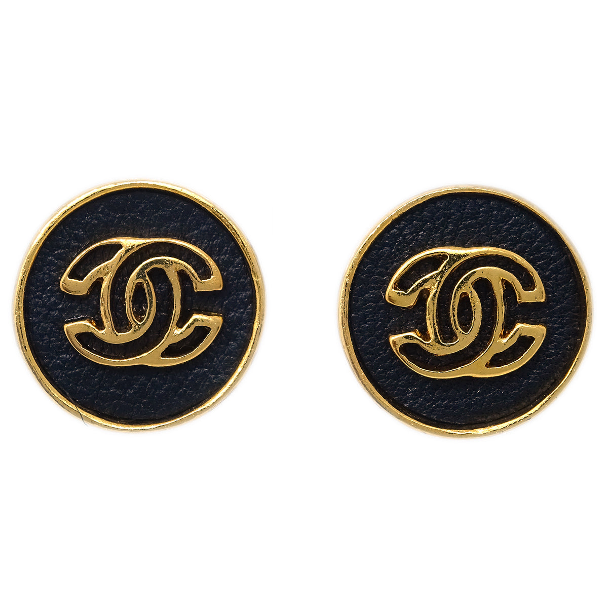 Chanel Button Piercing Earrings Black 03P