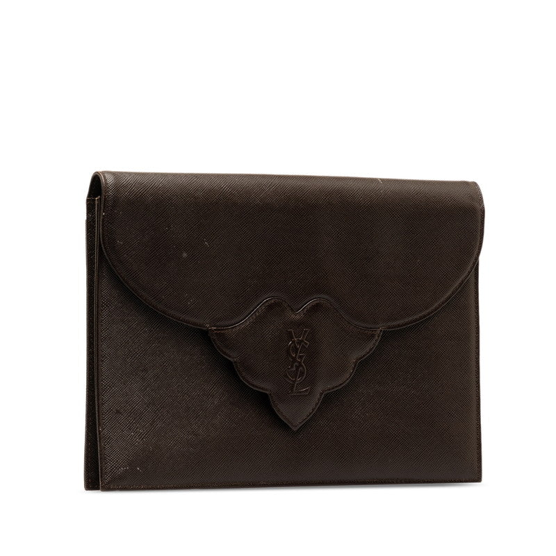 Saint Laurent Clutch Bag Brown Leather