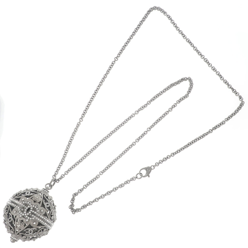 Chanel Ball Pendant Halsband Lock B22C Coco CC Mark COCO Flowers  Rope Line Stone 80cm Antique Silver Accessories Jewelry