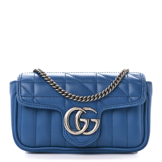 Gucci  Calfskin Matelasse Aria Super Mini GG Marmont Shoulder Bag Clear Blue