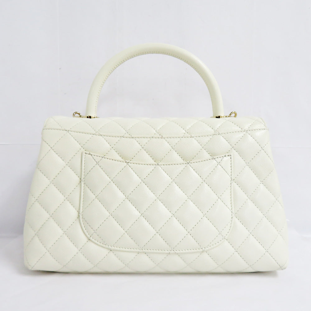 CHANEL Chanel Coco Handle 29 Top Handle Flap Bag  A92991 Caviar S White G   White Handbag Shoulder Bag  Coco