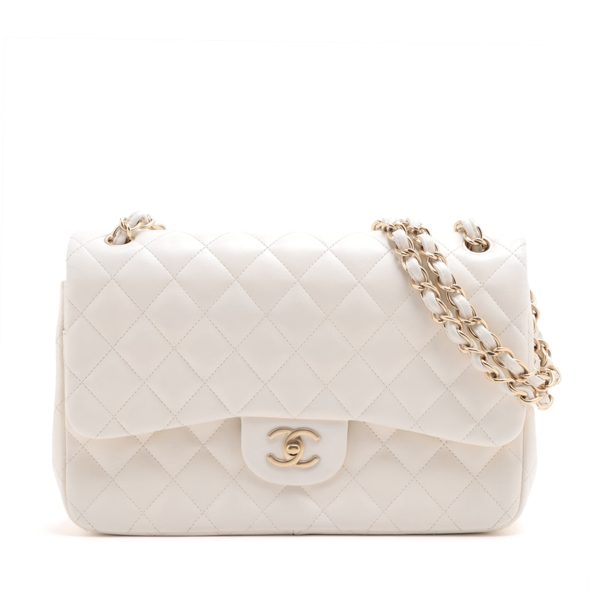 CHANEL DECAMATRASSÉ 30 RAGE Lambskinkin DOBLE FLAP Double Chain Bag White G  17th A58600