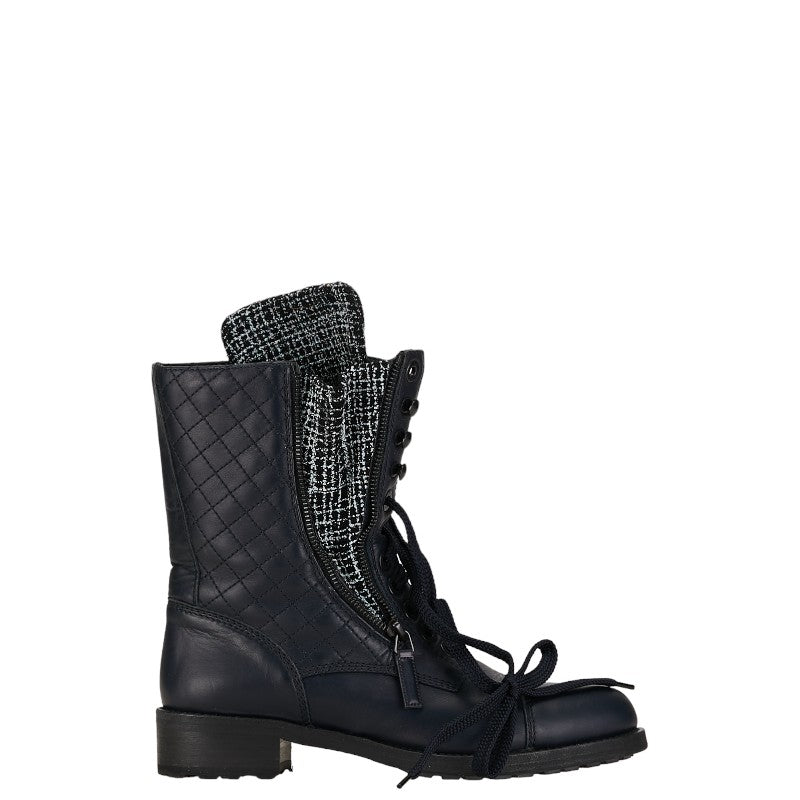 Chanel Matrasse Coco Race Up Boots Black Leather Mens CHANEL