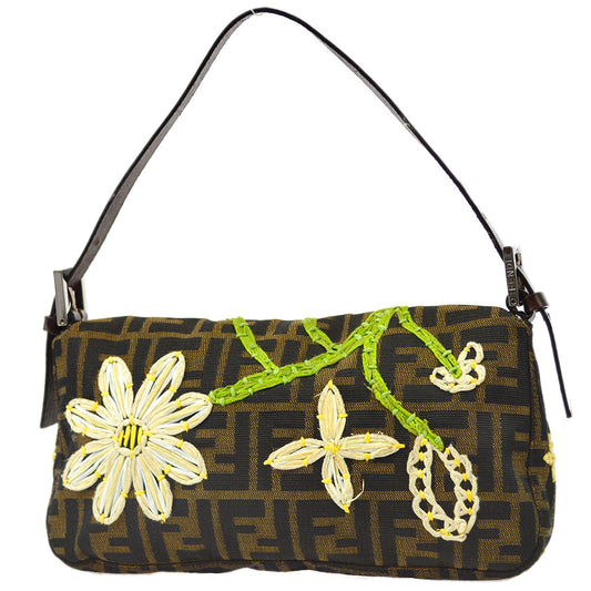 Fendi Brown Embroidered Zucca Baguette Handbag