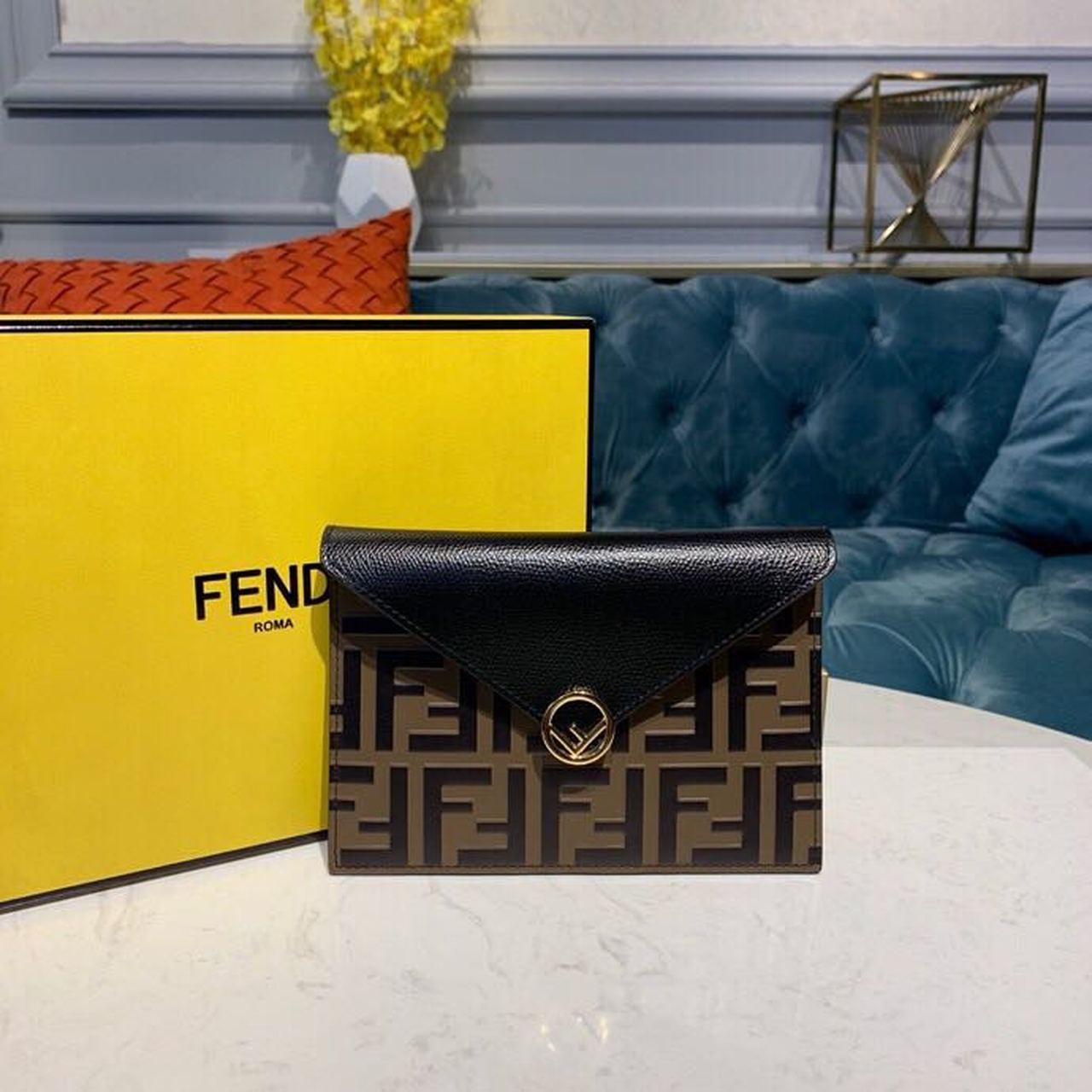 Fendi FF Embossed Envelope Wallet 6.4in/17cm Brown/Black For Women