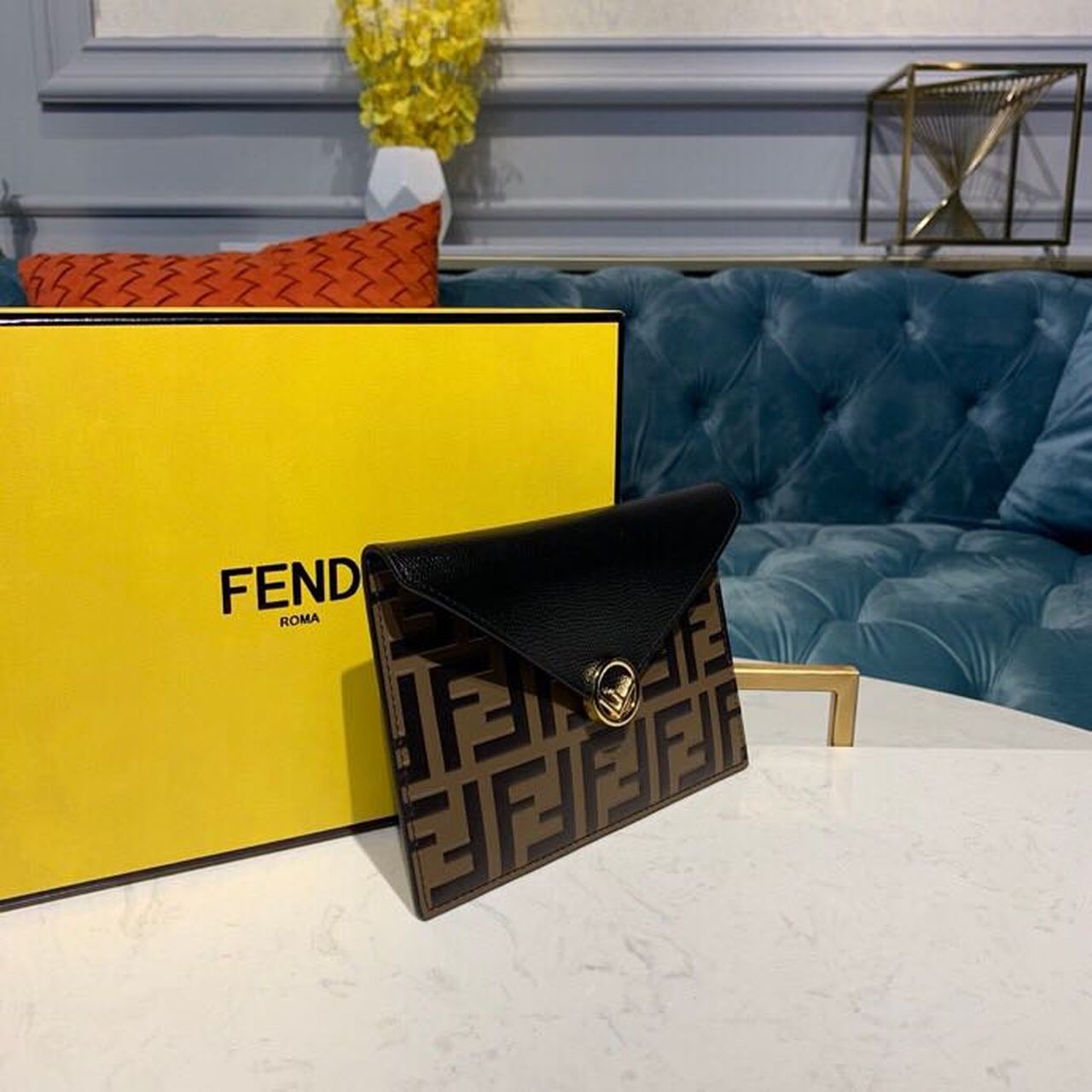 Fendi FF Embossed Envelope Wallet 6.4in/17cm Brown/Black For Women